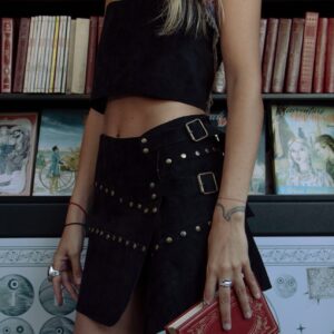 Pollera gamuza negra retazos
