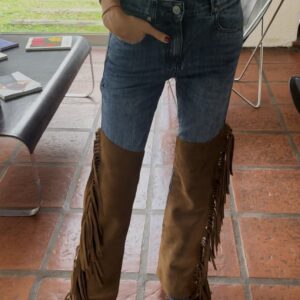 Pantalón jean gamuzado flecos chocolate